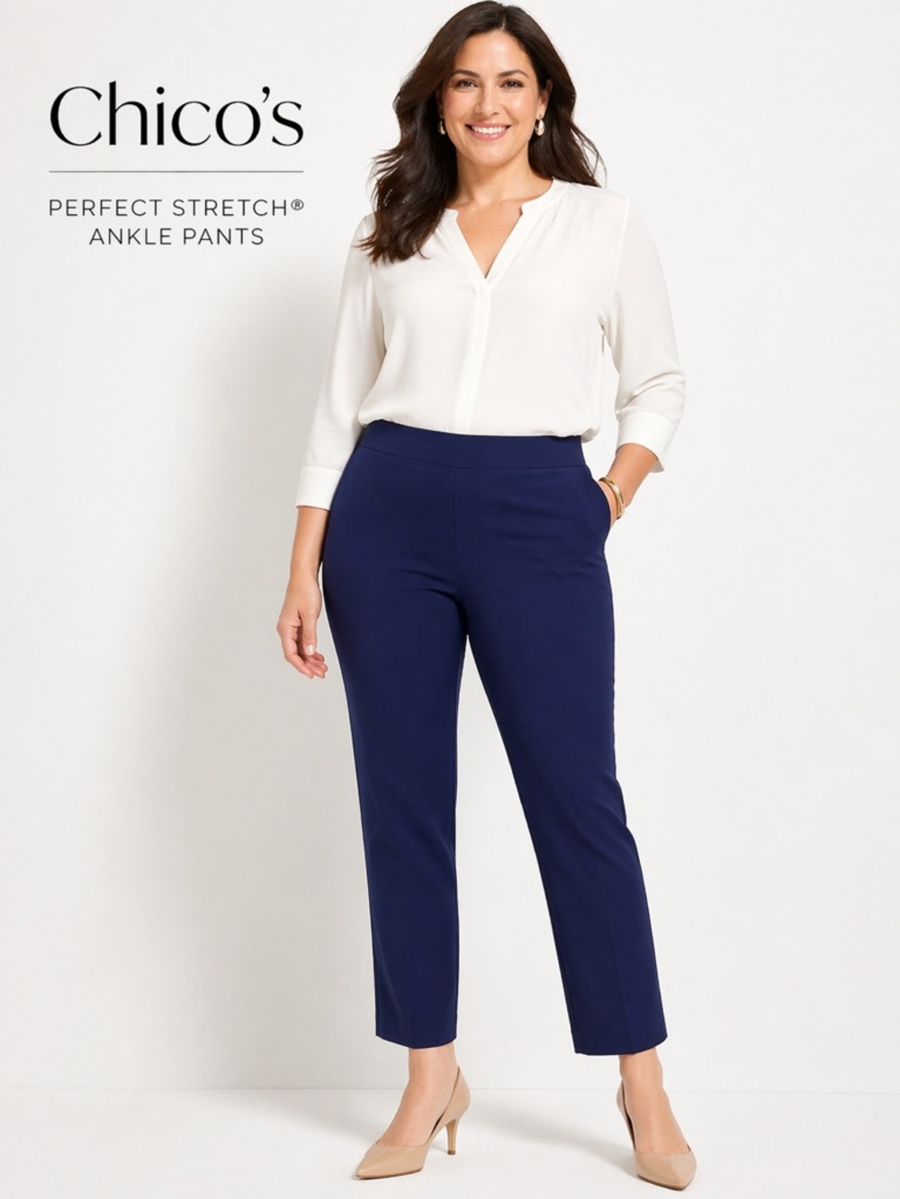 NWOT Chico’s Perfect Stretch Navy Pull-On Ankle Pants Size 4 XXL